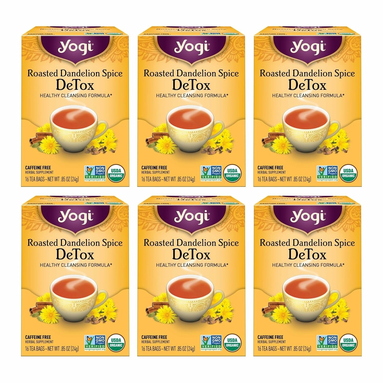 Yogi Roasted Dandelion Spice DeTox Tea, 16 Tea Bags (6 Pack)