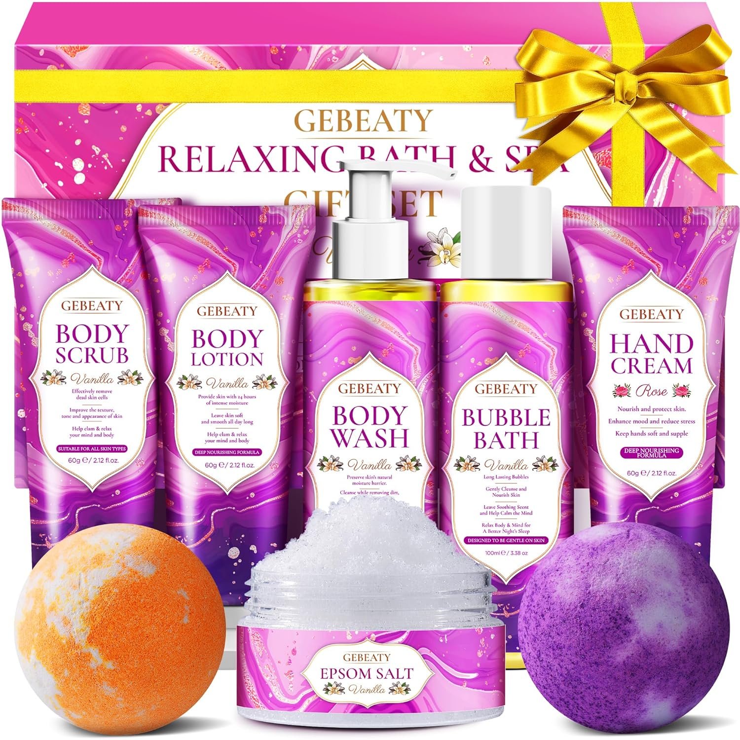 GEBEATY Bath Sets for Women Gift, Stress Relief Spa Self Care Gift Basket